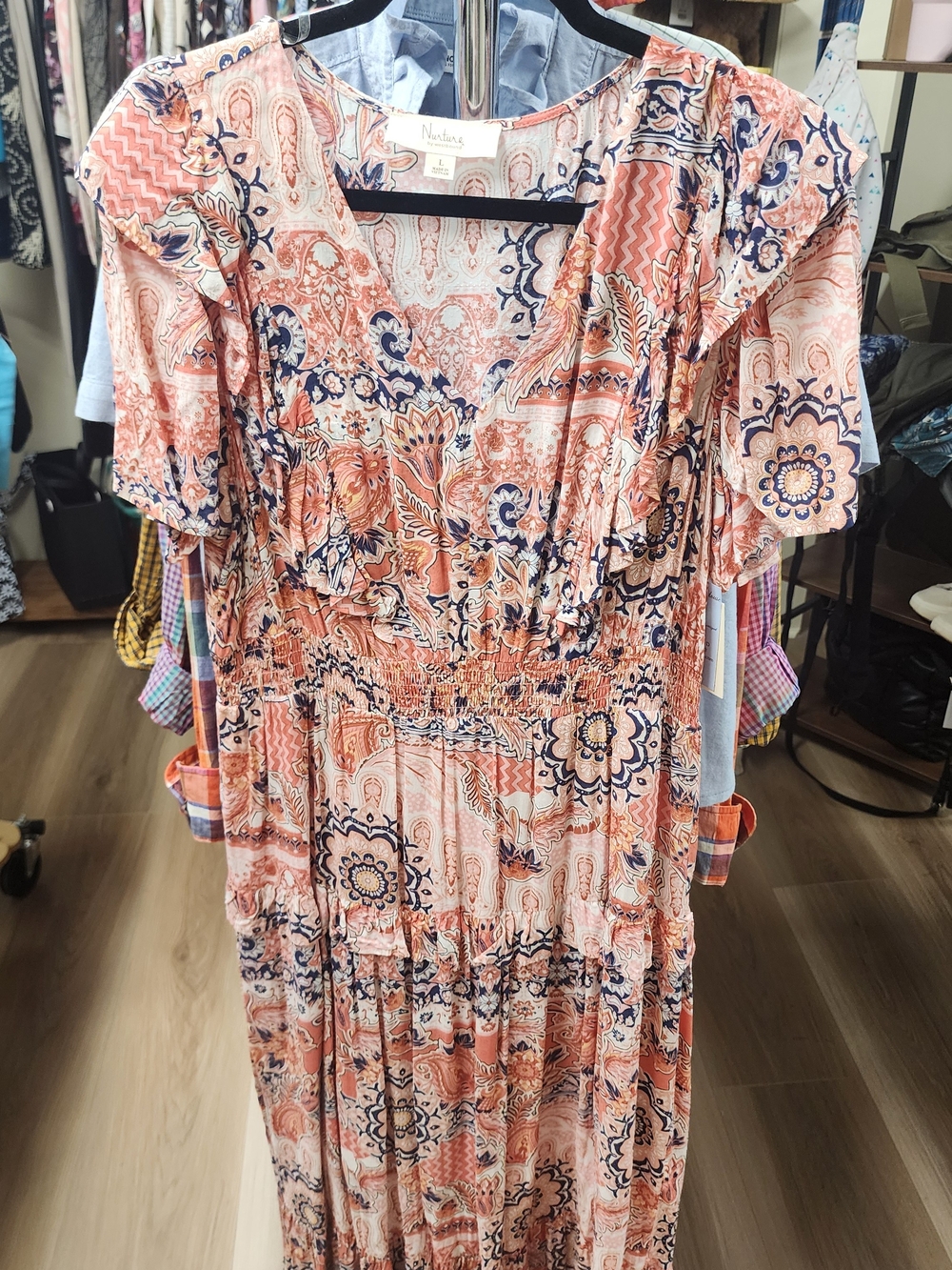 Nurture by Lamaze Coral and Navy Paisley Maxi Dress